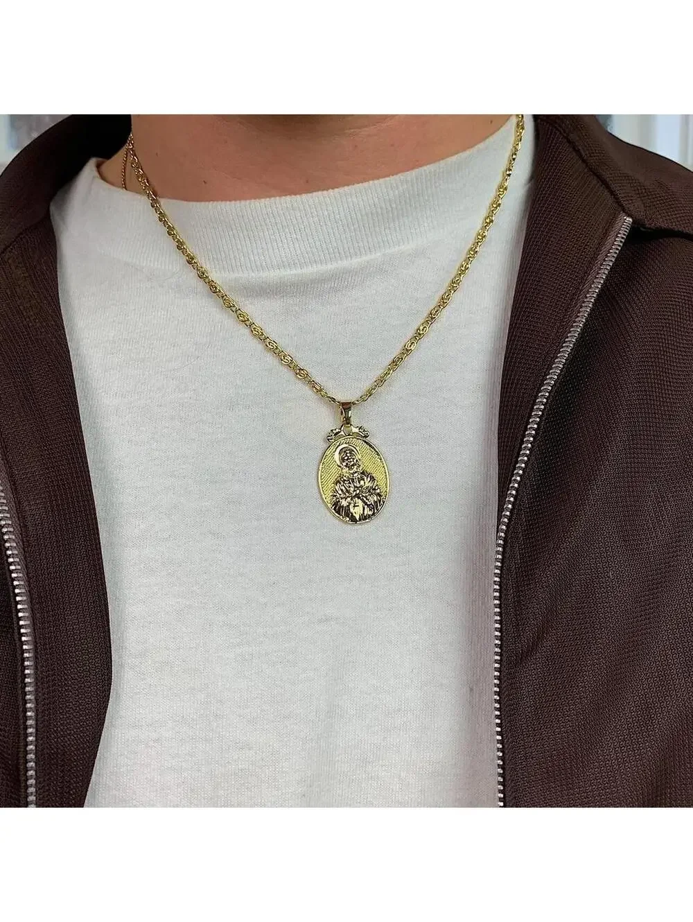 Y2K Style Gold Jesus Circle Pendant Necklace Unisex